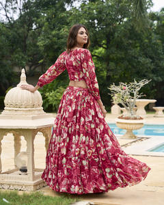 À la mode Georgette Chex Lehenga avec imprimé floral et 9 mètres Flair correspondant imprimé Blouse cousu toile ensemble en gros - Product Image 5