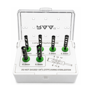 Kit de fraises électriques dentaires longues pour trephinage, 6 pièces, outil de retrait de couronnes avec porte-fraise - Product Image 1