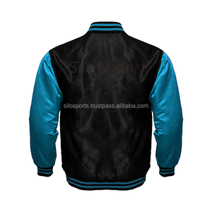 แจ็กเก็ตเบสบอลผ้าซาตินสีดำสำหรับผู้ชายเสื้อแจ็กเก็ตแฟชั่นสำหรับฤดูหนาวตัว2025แขนสีฟ้า - Product Image 2