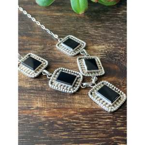 Navajo Handcrafted Onyx and Sterling <b>Silver</b> <b>Necklace</b> <b>Set</b> - Product Image 3