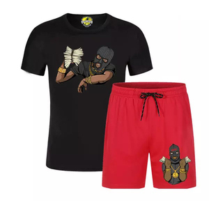 Gangster's T-shirt and Shorts Digital Printing Custom Made 100% Cotton <b>Tshirt</b> and Mask Shorts Sleeves Fit Size - Product Image 2