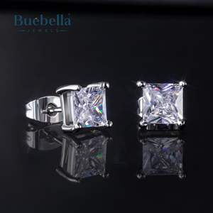 Gran oferta, pendientes de tuerca de moissanita de diamante de corte princesa de Plata de Ley 925, estilo Hip Hop para hombres, regalo de aniversario - Product Image 2