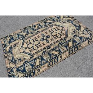 Alfombra de lana turca Vintage Beige azul clásica 3,9 'X 6,1 'patrón de retales de tejido plano para decoraciones de sala de estar Uso de pasillo - Product Image 2