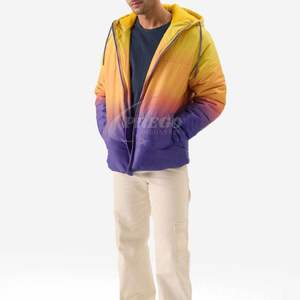Blouson matelassé dégradé jaune-violet pour homme, chaud, enduit, coupe-vent, à capuche, fermeture éclair frontale, élégant, pour l'extérieur - Product Image 6