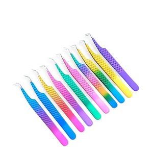 Pince à épiler professionnelle pour extension de cils Emballage et logo personnalisés Pointe en fibre d'acier inoxydable de revêtement de couleur incroyable - Product Image 1