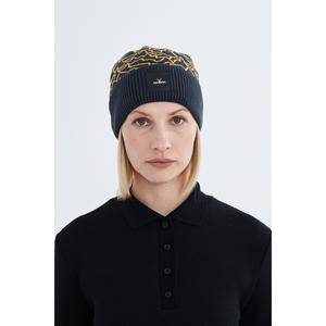 Gorro de punto básico negro para mujer con doble pliegue y Rhine Soft Colorful Patterned Winter Logo Sudadera con capucha y sudadera - Product Image 4