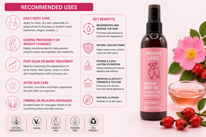 Huile de rose musquée en marque privée 200 ml OEM |   Huile de traitement des cicatrices et des vergetures |   Vitamine E |   Végétalien Naturel |   Fabriqué en Espagne UE - Product Image 3