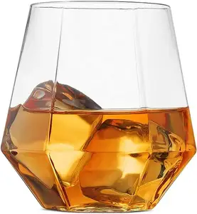 Bicchieri da vino senza stelo in plastica a forma di diamante bicchieri da whisky trasparenti usa e getta da 360ml in plastica PET per uso alimentare infrangibile