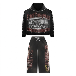 ZAINI Premium 350gsm Cotton French Terry Vintage Wash Solid Men's Winter Streetwear Tracksuit Custom DTG Print Embroidery <b>Set</b> - Product Image 1