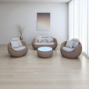 Juego de muebles de mimbre de imitación de ratán polivinílico, asientos de ocio para Patio exterior grande con forma de Luna para jardín o cubierta - Product Image 1