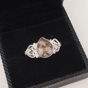 Belle bague en opale rose et cuivre, argent sterling 925, pierre précieuse de forme poire de 10x14 mm, bijoux faits à la main, pour femme, anniversaire - Product Image 4