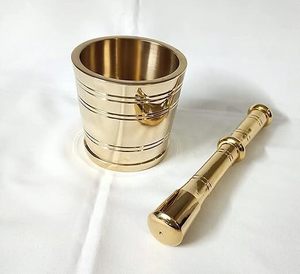 Solid Brass Mortar and Pestle with Heavy Granite Bowl Indian Manufactured <b>Garlic</b> Masher for Food Use - Product Image 2