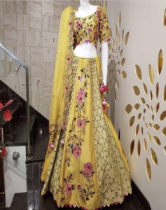 Elegante Premium Mono Satén Seda Lehenga Choli Indio Paquistaní Codificación Lentejuelas pesadas Bordado Trabajo Con Cancan & Canvas Patta - Product Image 1