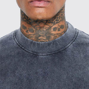 เสื้อยืดล้างกรดสำหรับผู้ชายเสื้อคอกลมแขนสั้นทรงหลวมดีไซน์ไหล่หินสีทึบออกแบบได้ตามต้องการ - Product Image 3