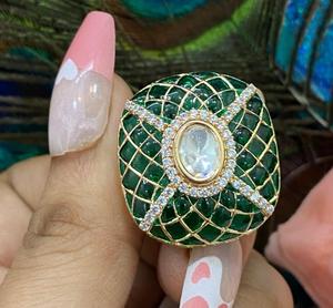 Bague élégante plaquée or véritable Kundan de haute qualité pour la fonction et la collection de vêtements de mariage pour les femmes - Product Image 2