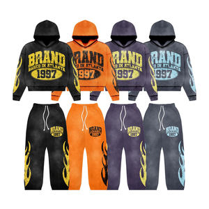 Sweat à capuche et pantalon personnalisés 100% coton Original Training Fleece Acid Washed Puff Printed Custom Mid Weight Tracksuits For Men - Product Image 1