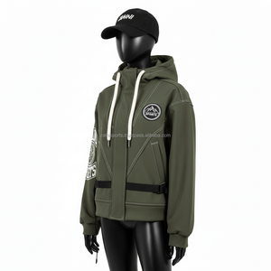 Veste Softshell pour femmes 320 GSM Imperméable Coupe-vent Respirante Panneaux verts Logo personnalisé Broderie Patch Veste Softshell pour femmes - Product Image 4