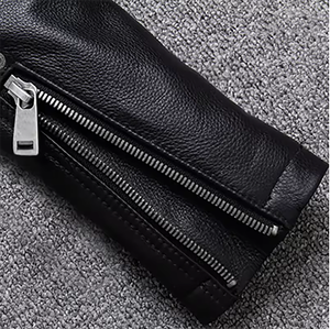 แจ็กเก็ตหนังแท้ผู้ชายสีดำ2025สไตล์คลาสสิกพร้อมซิปปิดแจ็คเก็ตหนังสลิมฟิตสำหรับผู้ชายสไตล์สตรีทแวร์ Moto - Product Image 3