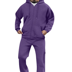 Plain <b>Purple</b> Zip Hoodie And Jogger Tracksuit Men Fleece Two Piece Set Custom Logo Oem Streetwear Casual Gym Wear Wholesale Style - Product Image 5