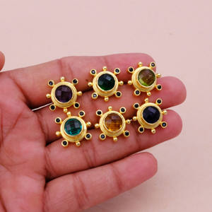 Designer de luxe péridot quartz et onyx noir boucle d'oreille double pierre boucles d'oreilles en pierres précieuses bijoux fabriqués à la main goujon minimaliste - Product Image 6