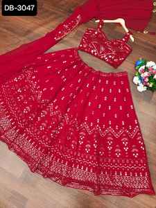 La plus belle broderie en fausse georgette semi-cousue Design moderne ethnique de haute qualité Lehenga Choli pour mariage Festival Wear - Product Image 6