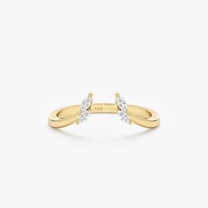 Alliance personnalisée en diamant naturel taillé marquise Bague empilable en or jaune 14K pour femme Bague ouverte ajustable - Product Image 2