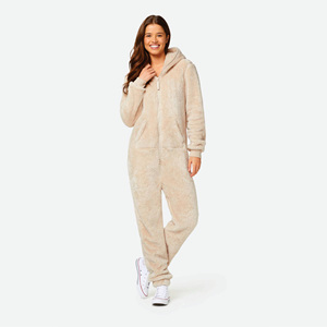 Combinaison-pyjama pour femme, vêtement de détente, combinaison à fermeture éclair, polaire sherpa à capuche, pyjama - Product Image 2