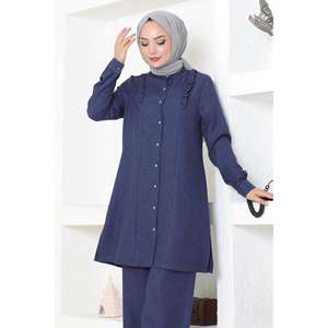 Ensemble décontracté Indigo MSW19224-2 avec hauts élégants à volants mi-longs, 100 % polyester, col rond - Product Image 2