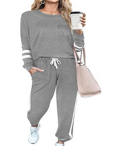 Ensemble de survêtement athlétique 2 en 1 en velours respirant pour femmes automne motif solide sweat à capuche zippé rayures Logo pantalon de survêtement à capuche tenue - Product Image 1