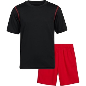 Conjunto de 2 piezas para hombre, negro y rojo, ropa deportiva de verano para hombre, camiseta de algodón y pantalones cortos. - Product Image 6