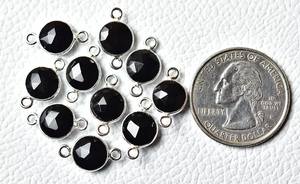 Plata de Ley 925 de 8mm, cabujón de corte de rosa de ónix negro Natural, ajuste de bisel redondo, conectores de abalorios, fabricación de collares, joyería - Product Image 2