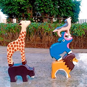 10 pièces unisexe classique en bois jouet animaux de la forêt enfants semblant jouer et éducatif équilibrage ensemble bébé jouets - Product Image 4