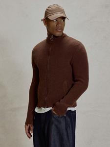 <span class=keywords><strong>Cardigan</strong></span> ample à col roulé mi-haut en tricot côtelé 100 % laine <span class=keywords><strong>marron</strong></span> <span class=keywords><strong>foncé</strong></span> pour homme, personnalisé ODM, hiver - Product Image 2