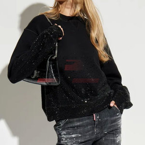 Sudadera de invierno para mujer con precio al por mayor y logotipo personalizado, estilo holgado más vendido con diseño de diamantes de imitación en la parte delantera - Product Image 2