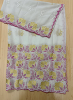 Châle brodé floral en gros, voile de coton léger à bordure dorée festonnée, formel, OEM ODM personnalisé