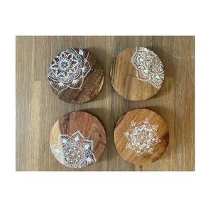 Nouvelle collection de sous-verres en bois sans marbre, sous-verres ronds en marbre noir et bois pour boisson au thé à bas prix sous-verres en pierre - Product Image 3