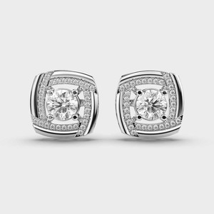 Womens Stylish Square Dainty Diamond Earrings Round Cut <b>Moissanite</b> Push Back Charm Stud 925 Silver Gold Plated Wedding <b>Jewelry</b> - Product Image 5