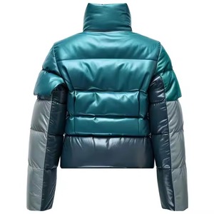 Mer Vert Gris En Peau De Mouton À La Mode Col Haut Lisse Zip-up Baggy Doux Décontracté Matelassé Personnalisé Puffer Veste En Cuir - Product Image 2