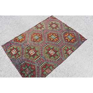 Tapis turc 3,2 x 4,4 pieds, petit tapis vintage, tapis en laine rouge patchwork - Product Image 2