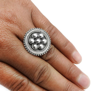 Top Selling Product in 2024 Solid 925 Sterling Oxidized Silver Round Shape Elegant <b>Ring</b> for Her Indian Handmade Jewelry Exporter - Product Image 4