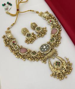 Clásico de alta calidad chapado en oro hecho a mano latón Amrapali collar conjunto pendientes conjunto mujeres tradicional boda compromiso regalo - Product Image 5