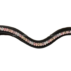Bracelet à sourcils rembourré en cuir noir en forme de U, gros cristaux multicolores cousus à la main, accessoire de haute qualité - Product Image 1