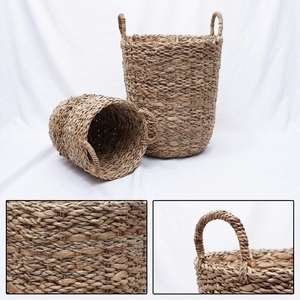 Juego de Cestas de Almacenamiento de Jacinto de Agua Natural y Pasto Marino, Cilindro Alto con Asa en Forma de Arco, Contenedor para Ropa Sucia, Maceta, Decoración Artística para el Hogar - Product Image 3