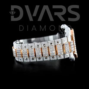 Montre unisexe de luxe classique avec mouvement ETA, entièrement sertie de diamants Moissanite, en acier inoxydable plaqué or blanc, analogique, verre, étanche 3 ATM - Product Image 1