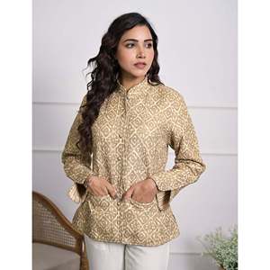 Reversible <b>Silk</b> Block Printed Winter Jacket for <b>Women</b> - Product Image 6