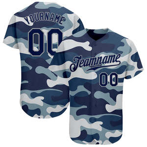 Camiseta de béisbol de tela de malla de poliéster azul marino y gris estilo camuflaje de alta calidad al por mayor camiseta de béisbol transpirable que absorbe la humedad - Product Image 1