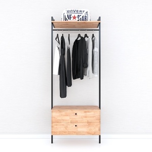 KQA68053 Perchero de pie con cajones, de madera de caucho y estructura de hierro, que ahorra espacio, con ratán y acero, para guardar corbatas en armarios. - Product Image 2