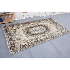 พรมตุรกีโบราณ ขนาด 3.8x6.9 ฟุต พรมขนสัตว์โมร็อกโกสีเบจ - Product Image 4