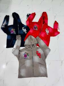 Custom Logo Manufacturer DTG Printing <b>Men's</b> Heavyweight Thick Distressed Cropped <b>Zip</b>-<b>Up</b> Acid Wash Fleece Hoodie for <b>Men</b> - Product Image 6