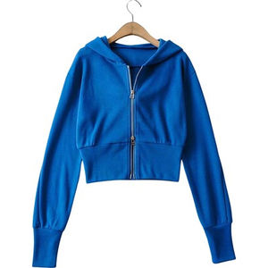 Sudadera con capucha y cremallera completa de algodón 100% para mujer Sudadera personalizada con cuello con capucha para la empresa de fabricación de Top corto de invierno - Product Image 5
